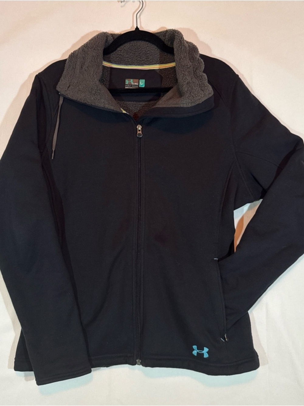 Under Armour Black Jacket - Womens L - Gray Fleece Gorpcore Outdoor Snow Winter